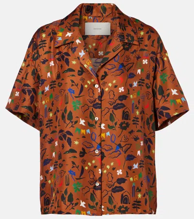 Asceno Prague Printed Silk Twill Shirt In Brown