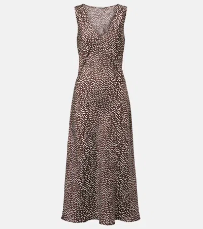 Asceno Provence Polka-dot Silk Twill Slip Dress In Brown