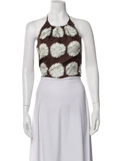 Pre-owned Asceno Silk Floral Print Top In Brown