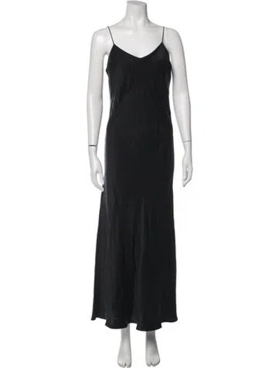Pre-owned Asceno Silk Long Dress In Black