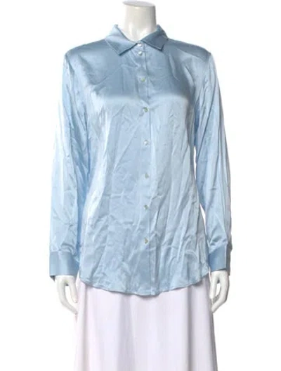 Pre-owned Asceno Silk Long Sleeve Blouse W/ Tags In Blue