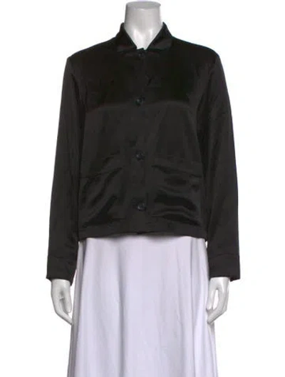 Pre-owned Asceno Silk Long Sleeve Button-up Top In Black