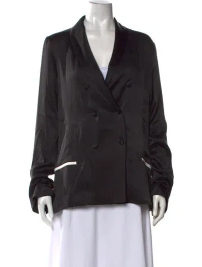 Pre-owned Asceno Silk Long Sleeve Button-up Top In Black