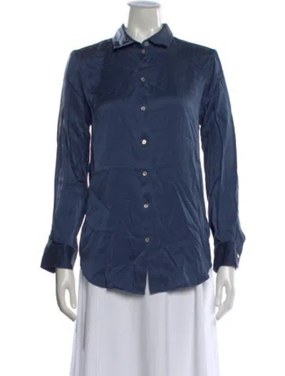 Pre-owned Asceno Silk Long Sleeve Button-up Top In Blue