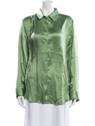 Pre-owned Asceno Silk Long Sleeve Button-up Top In Green