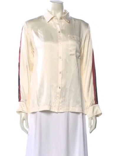 Pre-owned Asceno Silk Long Sleeve Button-up Top In Neutral