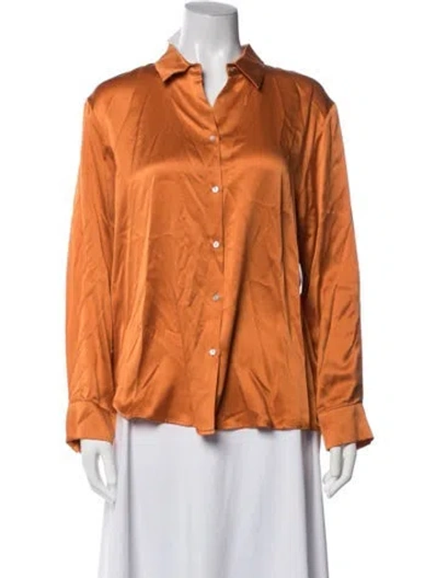 Pre-owned Asceno Silk Long Sleeve Button-up Top W/ Tags In Orange