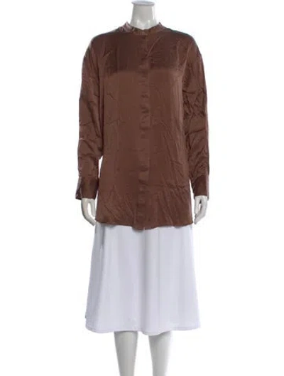 Pre-owned Asceno Silk Long Sleeve Top In Brown