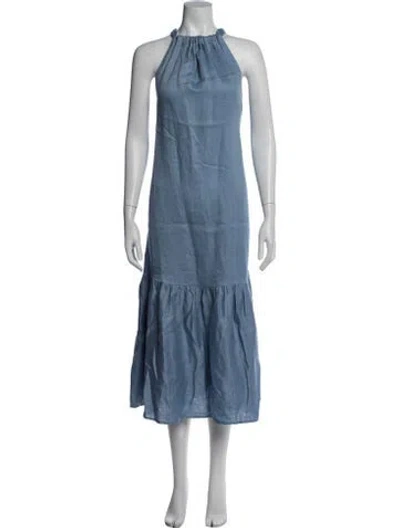 Pre-owned Asceno Silk Midi Length Dress In Blue