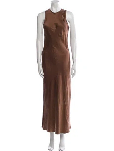 Pre-owned Asceno Silk Midi Length Dress In Brown