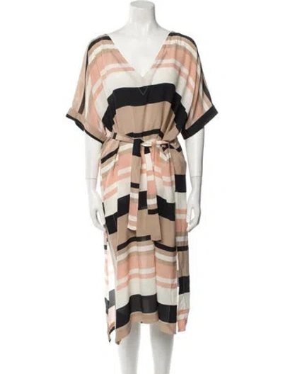 Pre-owned Asceno Silk Midi Length Dress In Brown