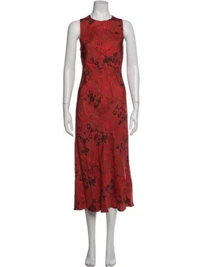 Pre-owned Asceno Silk Midi Length Dress In Orange/red