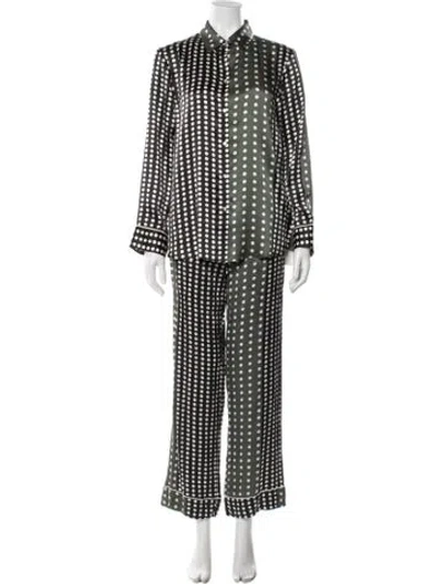 Pre-owned Asceno Silk Polka Dot Print Pantsuit In Black