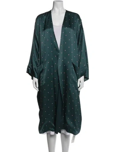 Pre-owned Asceno Silk Polka Dot Print Robe In Blue