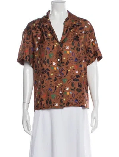 Pre-owned Asceno Silk Printed Blouse In Brown