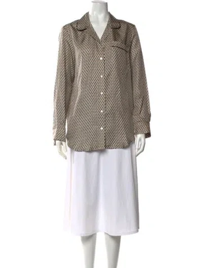 Pre-owned Asceno Silk Printed Button-up Top In Black