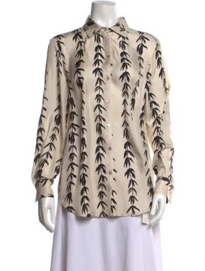 Pre-owned Asceno Silk Printed Button-up Top In Neutral