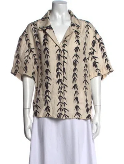 Pre-owned Asceno Silk Printed Button-up Top In Neutrals