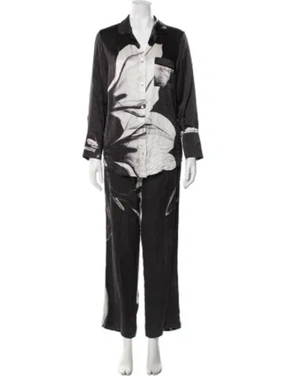 Pre-owned Asceno Silk Printed Pantsuit In Black