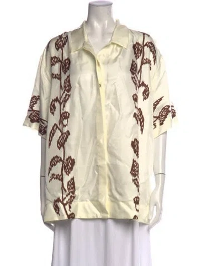 Pre-owned Asceno Silk Printed Top In Neutrals