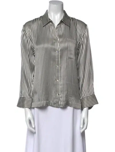 Pre-owned Asceno Silk Striped Button-up Top In Black