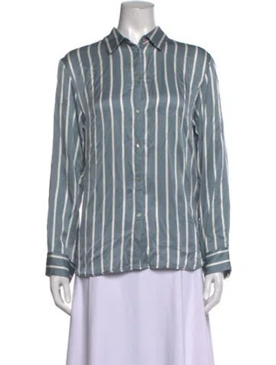 Pre-owned Asceno Silk Striped Button-up Top In Blue