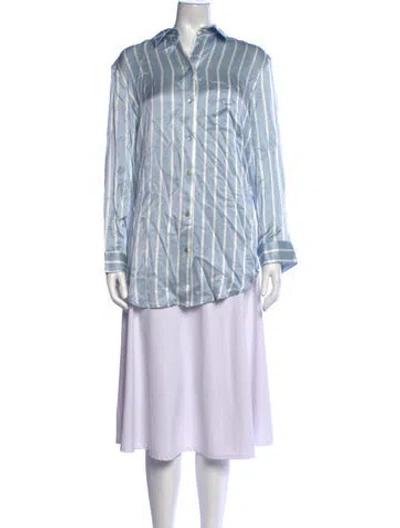 Pre-owned Asceno Silk Striped Button-up Top In Blue