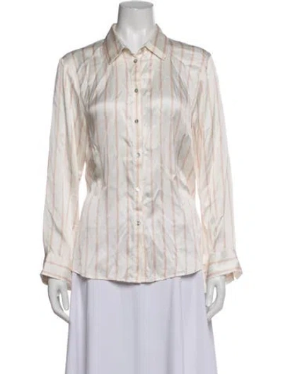 Pre-owned Asceno Silk Striped Button-up Top In Neutrals