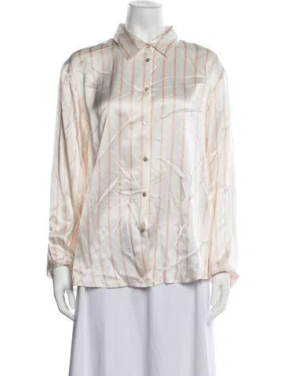 Pre-owned Asceno Silk Striped Button-up Top In Neutrals