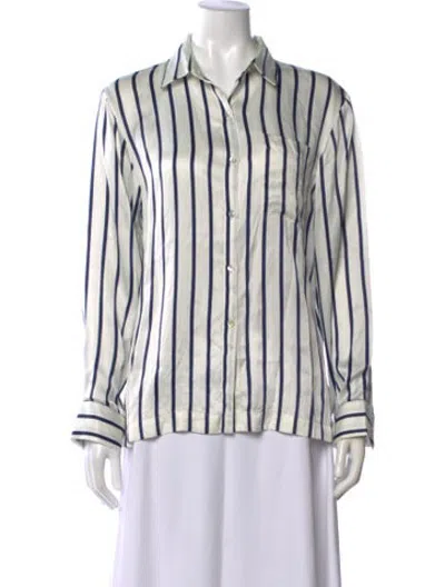 Pre-owned Asceno Silk Striped Button-up Top In White
