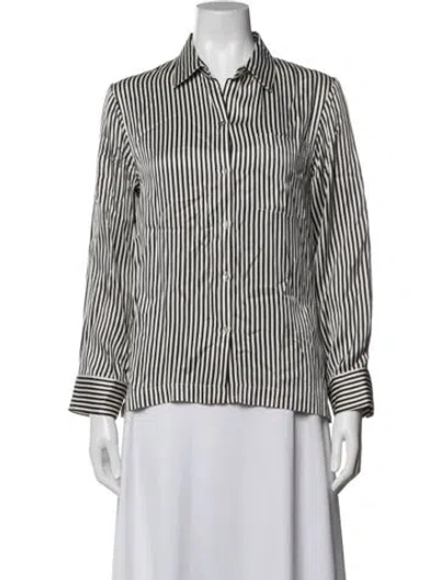 Pre-owned Asceno Silk Striped Button-up Top In White
