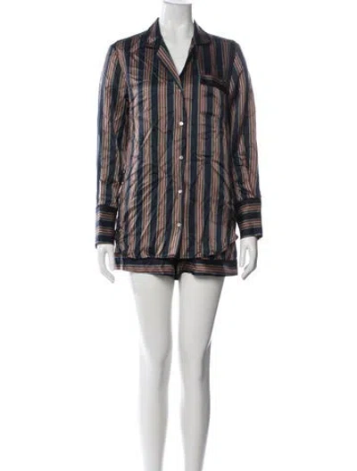 Pre-owned Asceno Silk Striped Pajamas In Blue