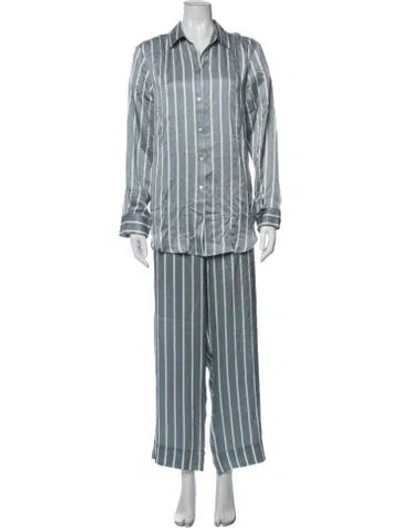 Pre-owned Asceno Silk Striped Pajamas In Blue
