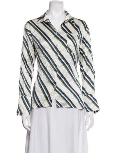 Pre-owned Asceno Silk Striped Pajamas In White