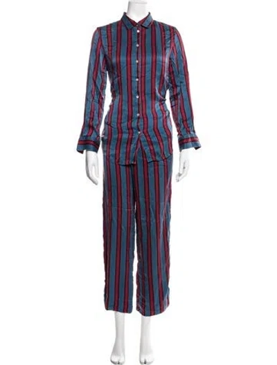 Pre-owned Asceno Silk Striped Set In Blue