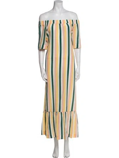 Pre-owned Asceno Striped Long Dress In White
