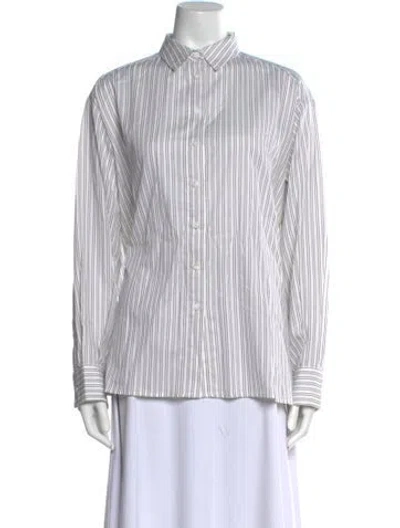 Pre-owned Asceno Striped Long Sleeve Button-up Top W/ Tags In White