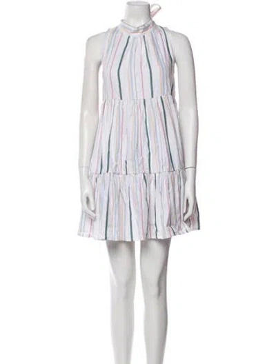 Pre-owned Asceno Striped Mini Dress In White