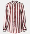 Asceno Striped Silk Satin Pajama Shirt In Blue
