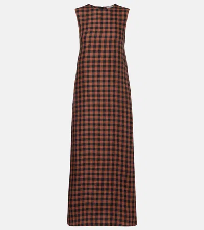Asceno Tallin Gingham Linen Maxi Dress In Brown