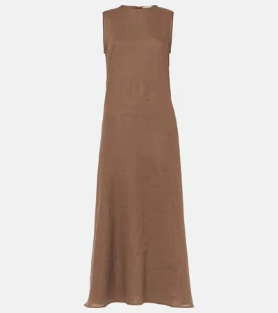 Asceno Tallin Linen Maxi Dress In Brown