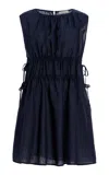 Asceno The Como Gathered Linen Mini Dress In Navy