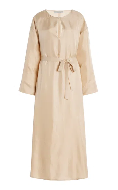 Asceno The Fina Silk-satin Midi Dress In Neutral
