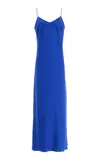 Asceno The Lyon Silk Charmeuse Dress In Blue