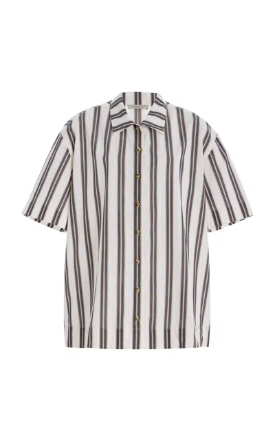 Asceno The Montauk Striped Cotton-blend Shirt In Black,white