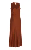 Asceno The Valencia Silk Satin Midi Dress In Brown