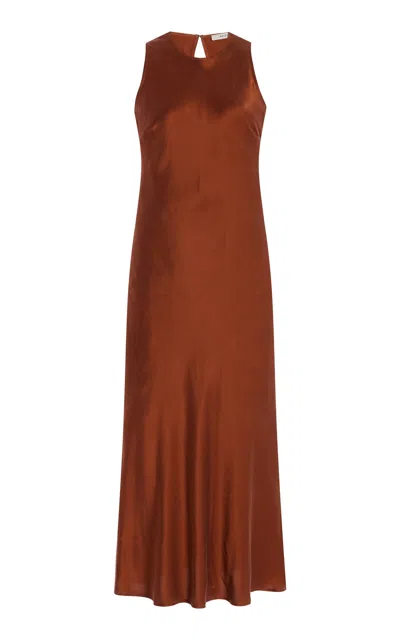 Asceno The Valencia Silk Satin Midi Dress In Brown
