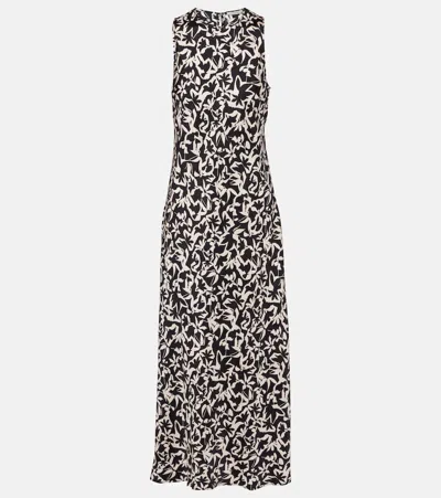 Asceno Valencia Printed Silk Twill Maxi Dress In Black
