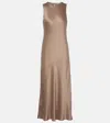 Asceno Valencia Silk Charmeuse Maxi Dress In Brown
