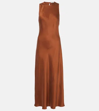 Asceno Valencia Silk Twill Maxi Dress In Brown